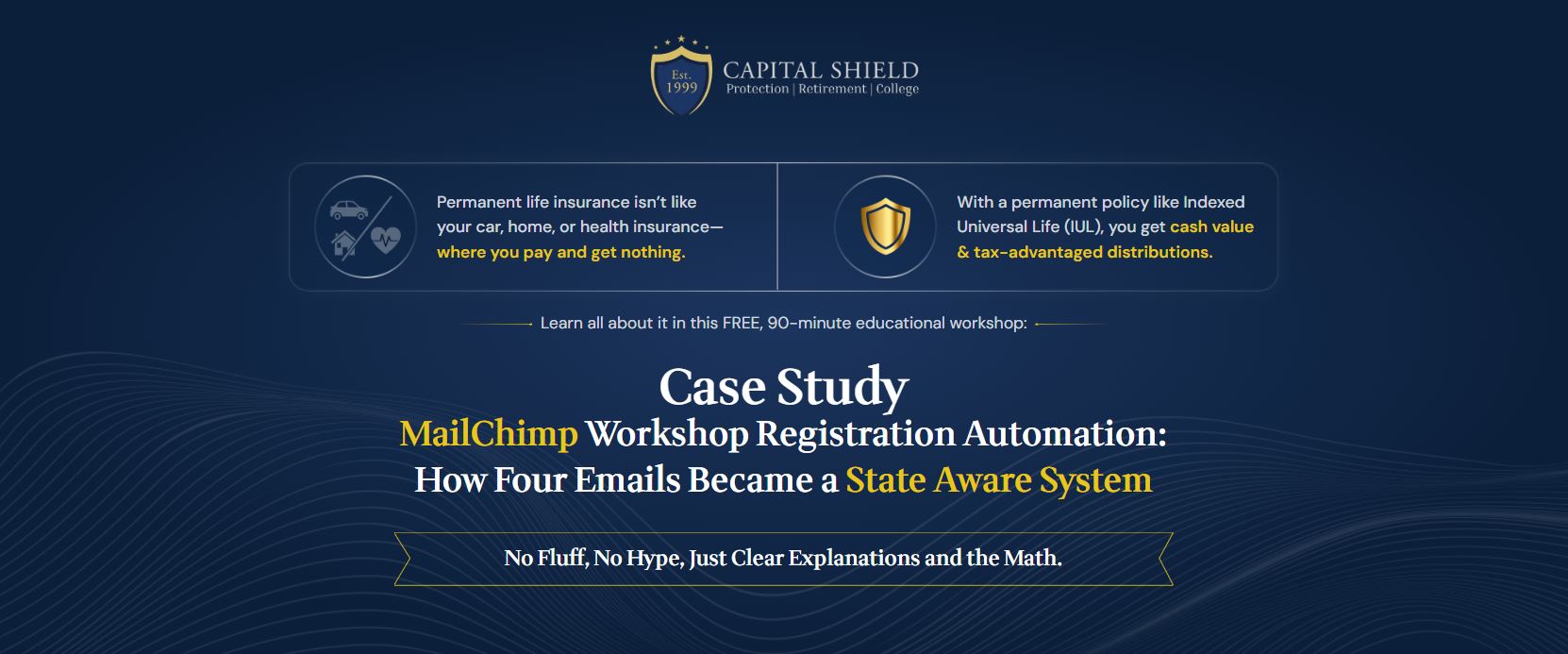 Capital Shield Insurance Services workshop registration landing page