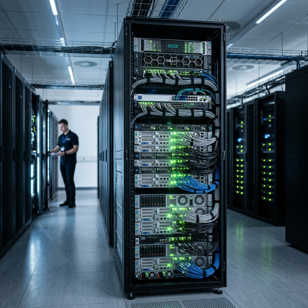 Sleek high-density network servers showing stable asset hosting architecture