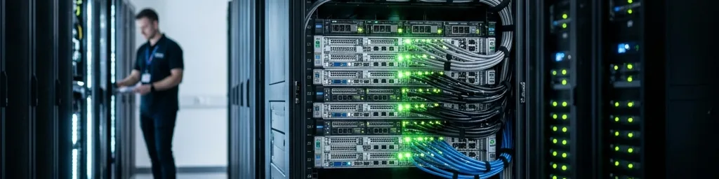Sleek high-density network servers showing stable asset hosting architecture