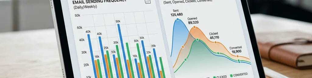 Staggered email delivery chart on tablet representing volume distribution and IP warmup stages