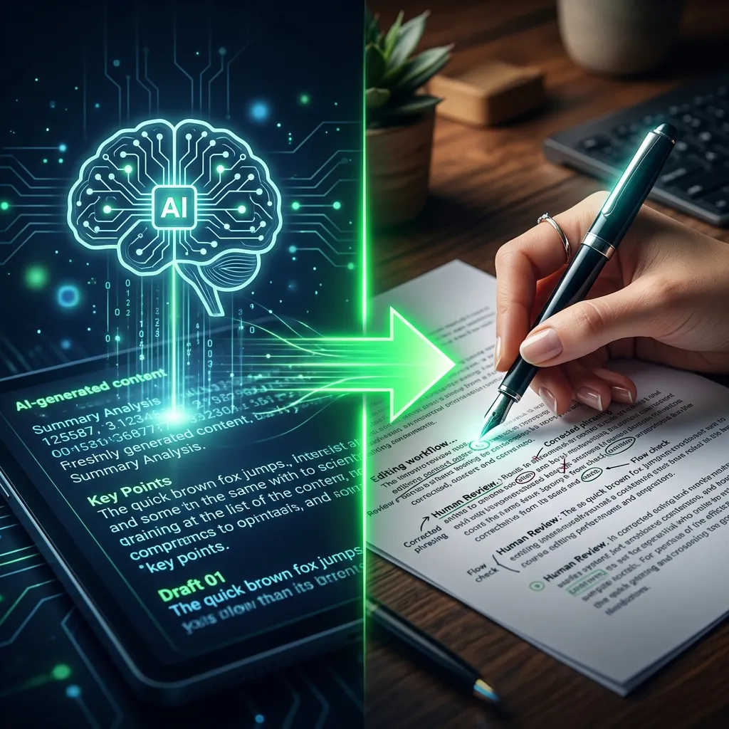 AI-assisted email workflow — AI generates, human expert edits and validates, then results improve