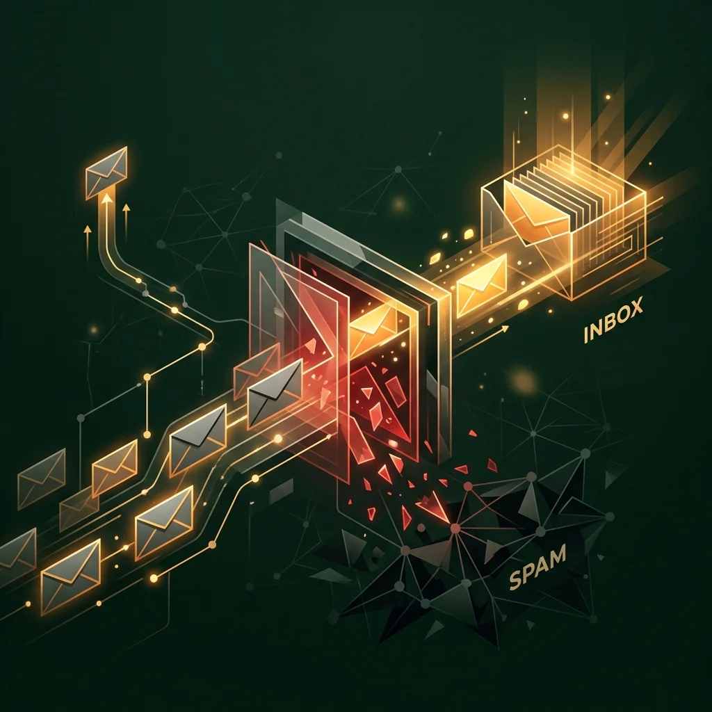 Abstract email deliverability and spam filter illustration